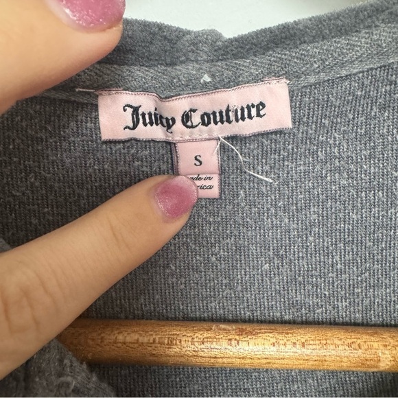 Juicy Couture vintage Gray Velour Hoodie rhinestone and dogs S y2k bling - Picture 4 of 7